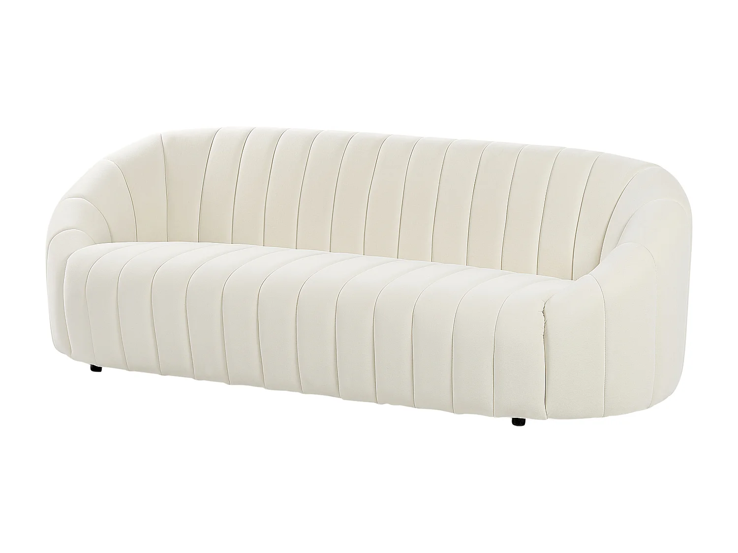 3-Sitzer Sofa Samt weiß gesteppt oval Muschelform niedrige Rückenlehne Malung