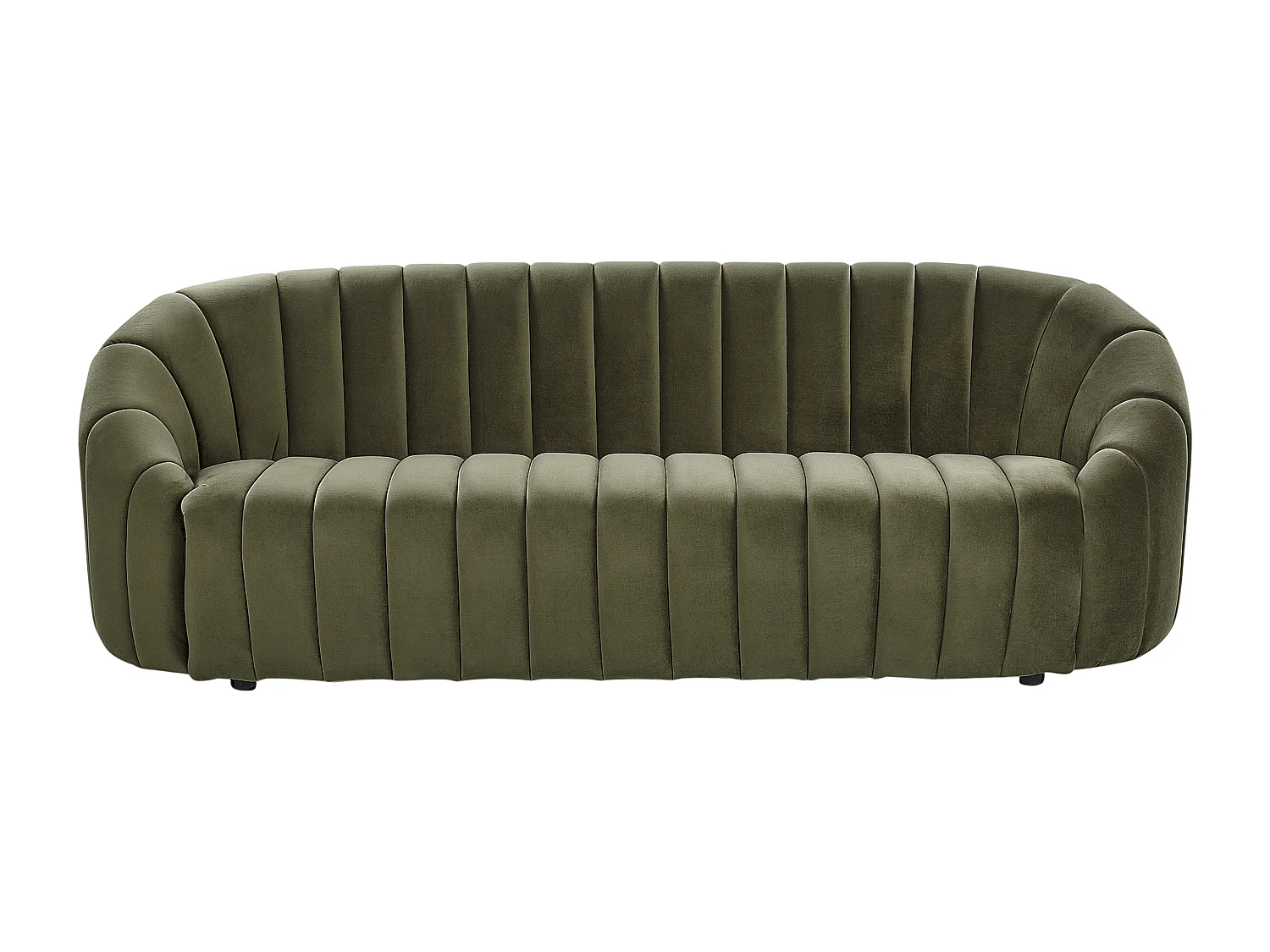 3-Sitzer Sofa Samt grün gesteppt oval Muschelform niedrige Rückenlehne Malung