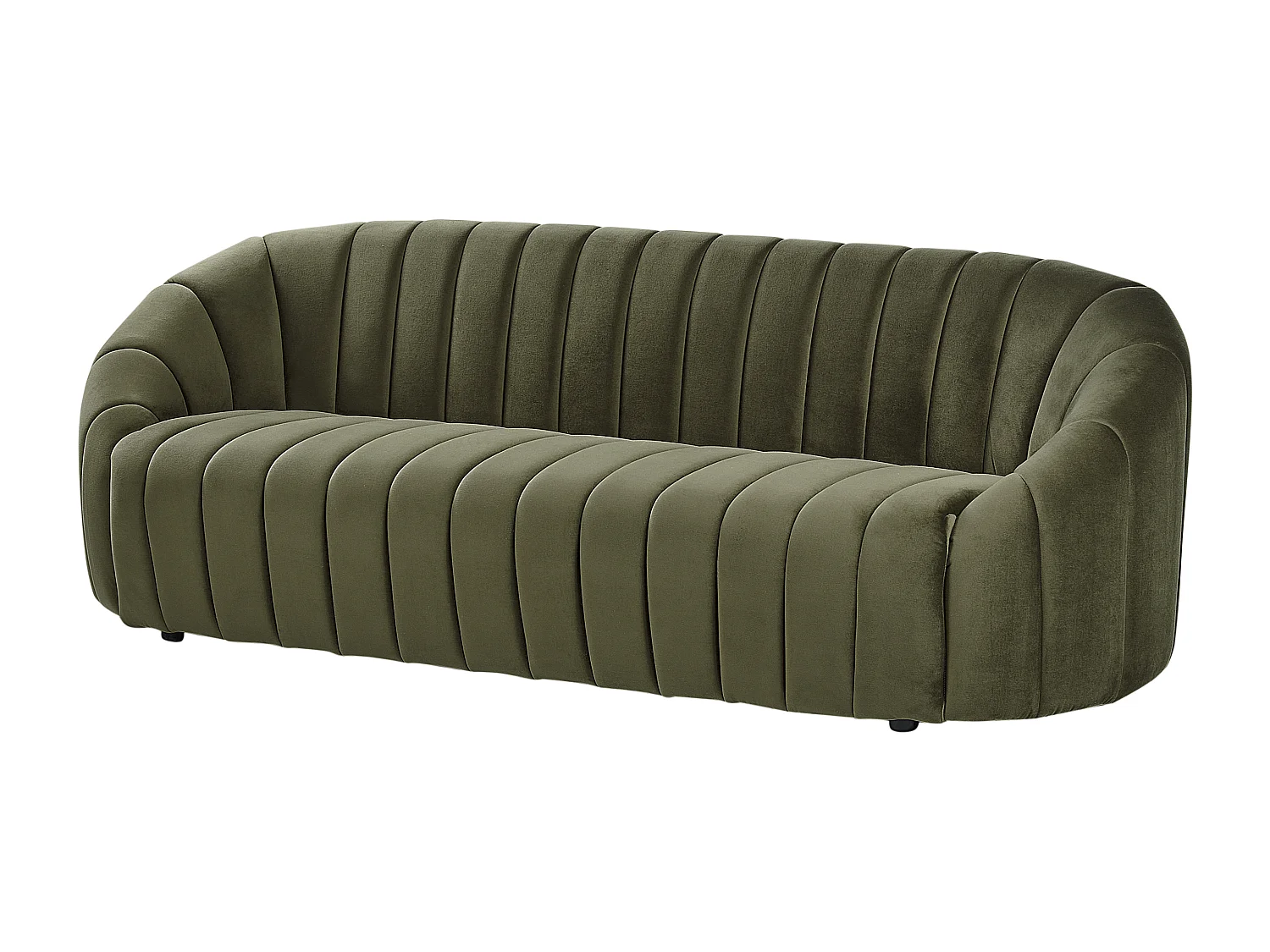 3-Sitzer Sofa Samt grün gesteppt oval Muschelform niedrige Rückenlehne Malung