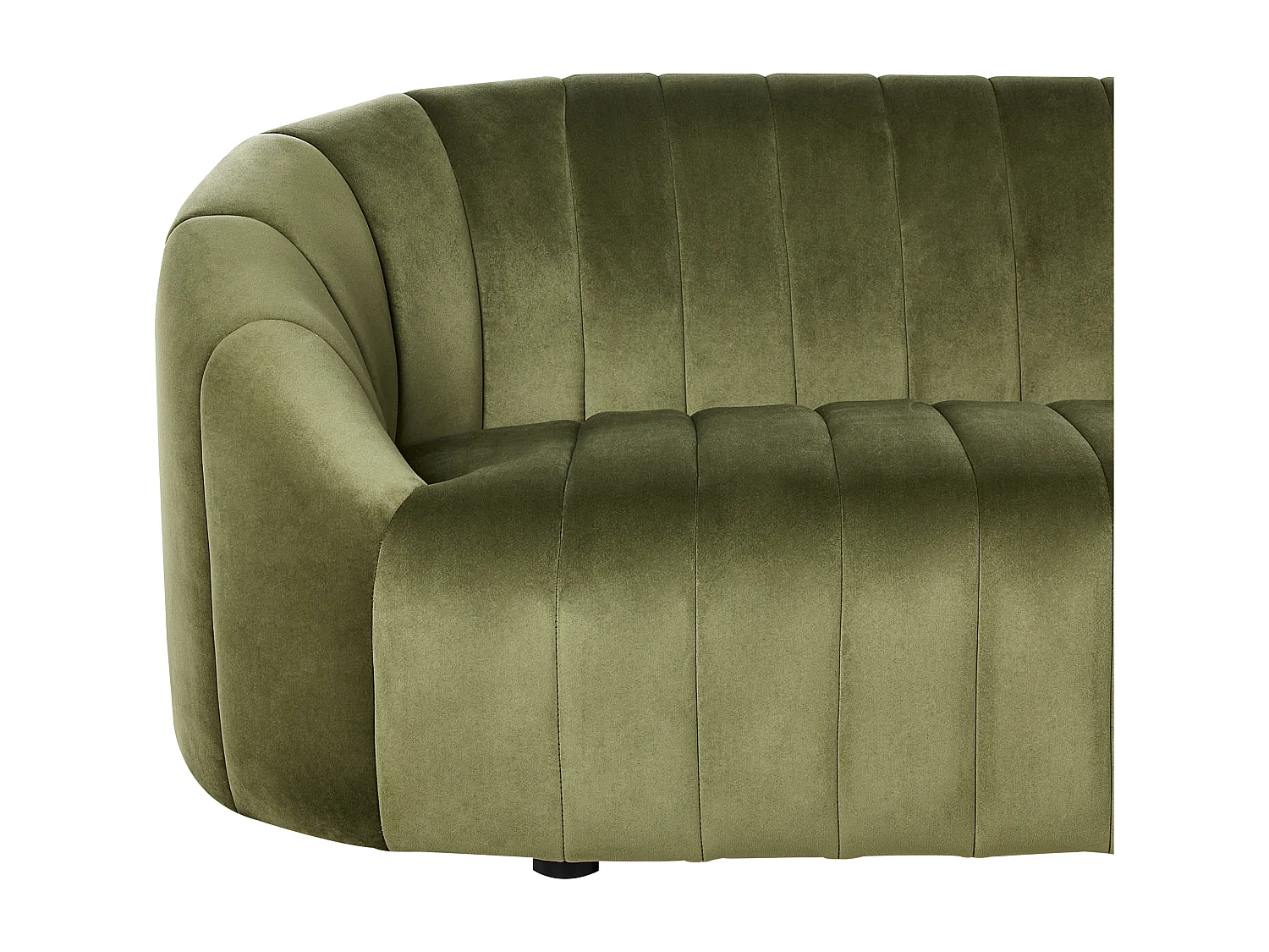3-Sitzer Sofa Samt grün gesteppt oval Muschelform niedrige Rückenlehne Malung