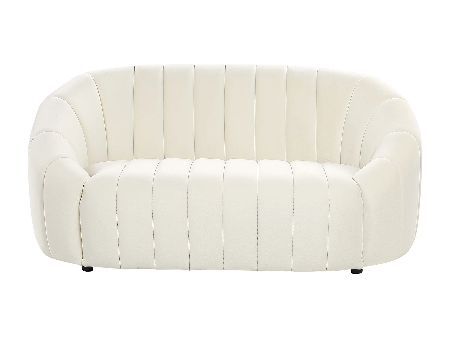 2-Sitzer Sofa Samt weiß gesteppt oval Muschelform niedrige Rückenlehne Malung