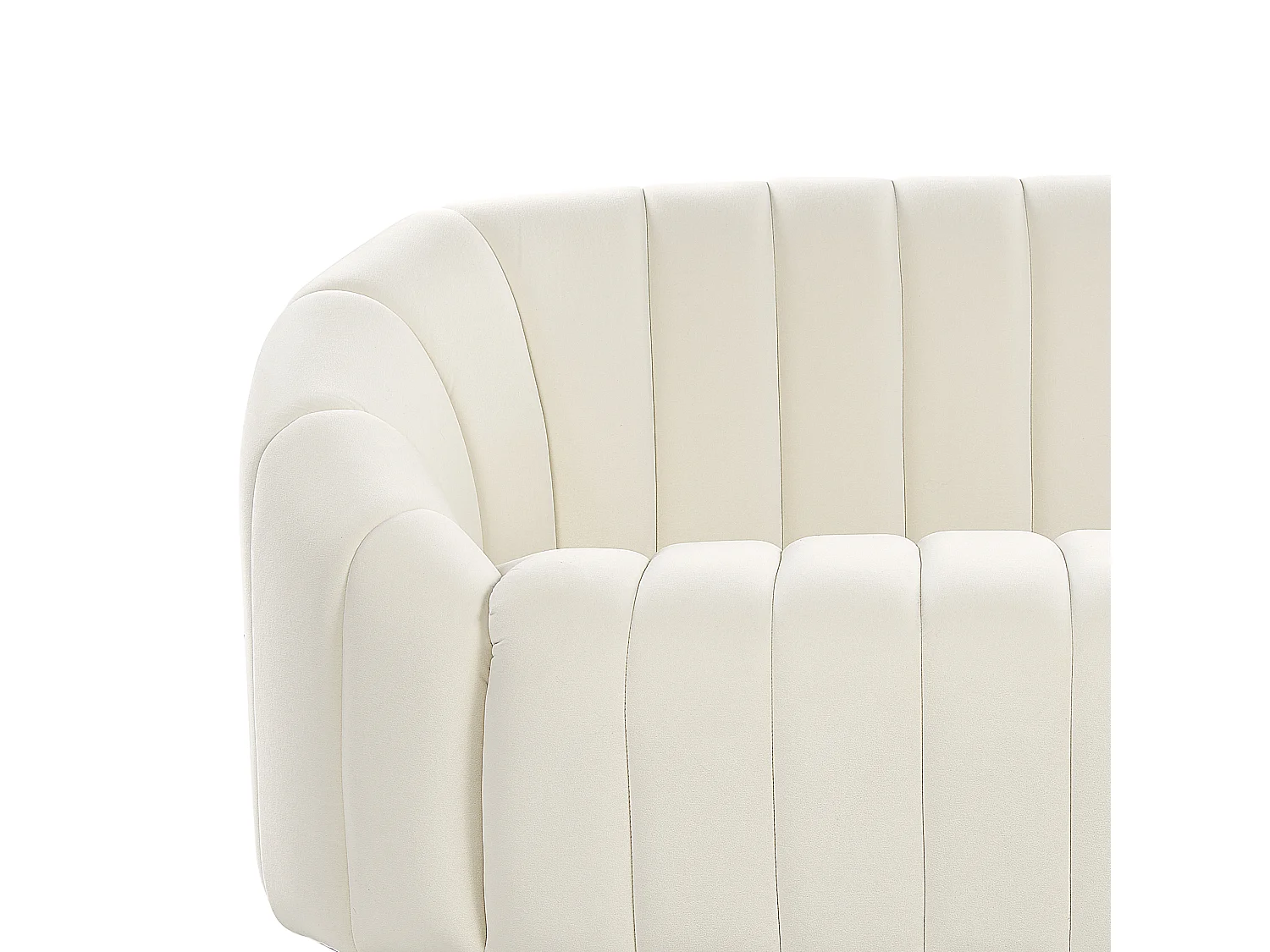 2-Sitzer Sofa Samt weiß gesteppt oval Muschelform niedrige Rückenlehne Malung