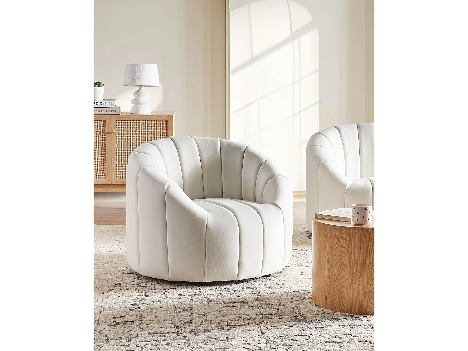 Fauteuil MALUNG Velours Blanc cassé