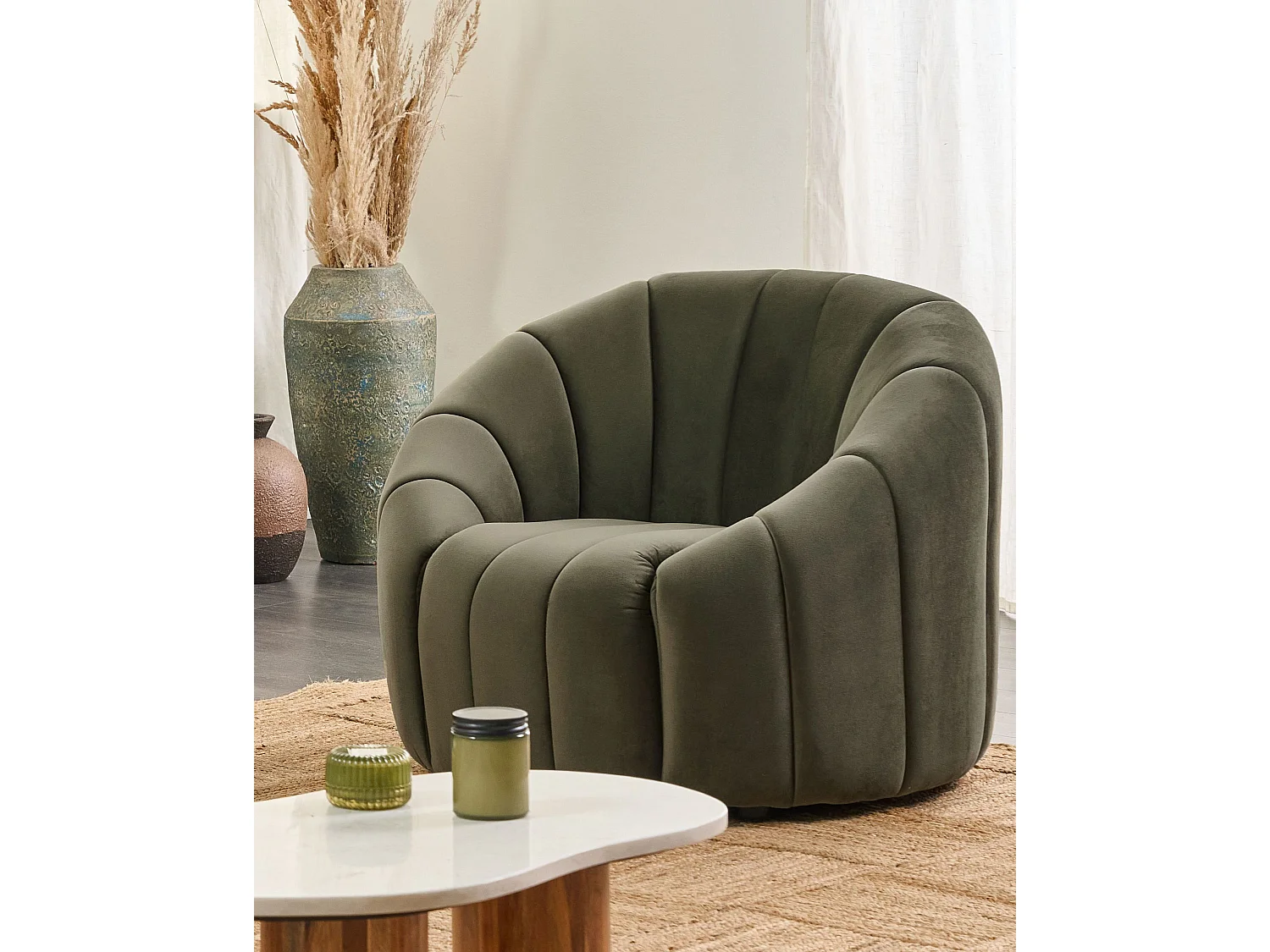 Fauteuil MALUNG Velours Vert foncé