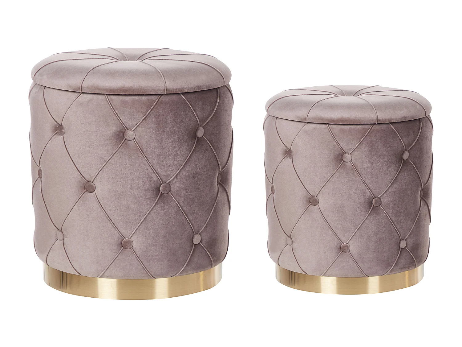 Pouf mit Stauraum 2er Set PUEBLO Samtstoff Taupe 40/33 cm 40/33 cm 44/36 cm