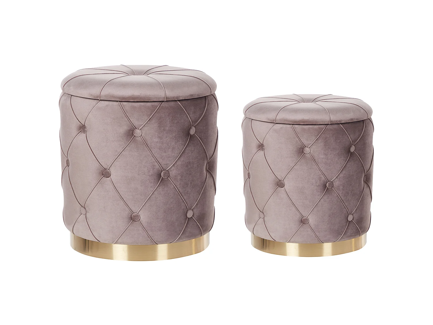Lot de 2 poufs avec rangement PUEBLO Velours Taupe 40/33 cm 40/33 cm 44/36 cm
