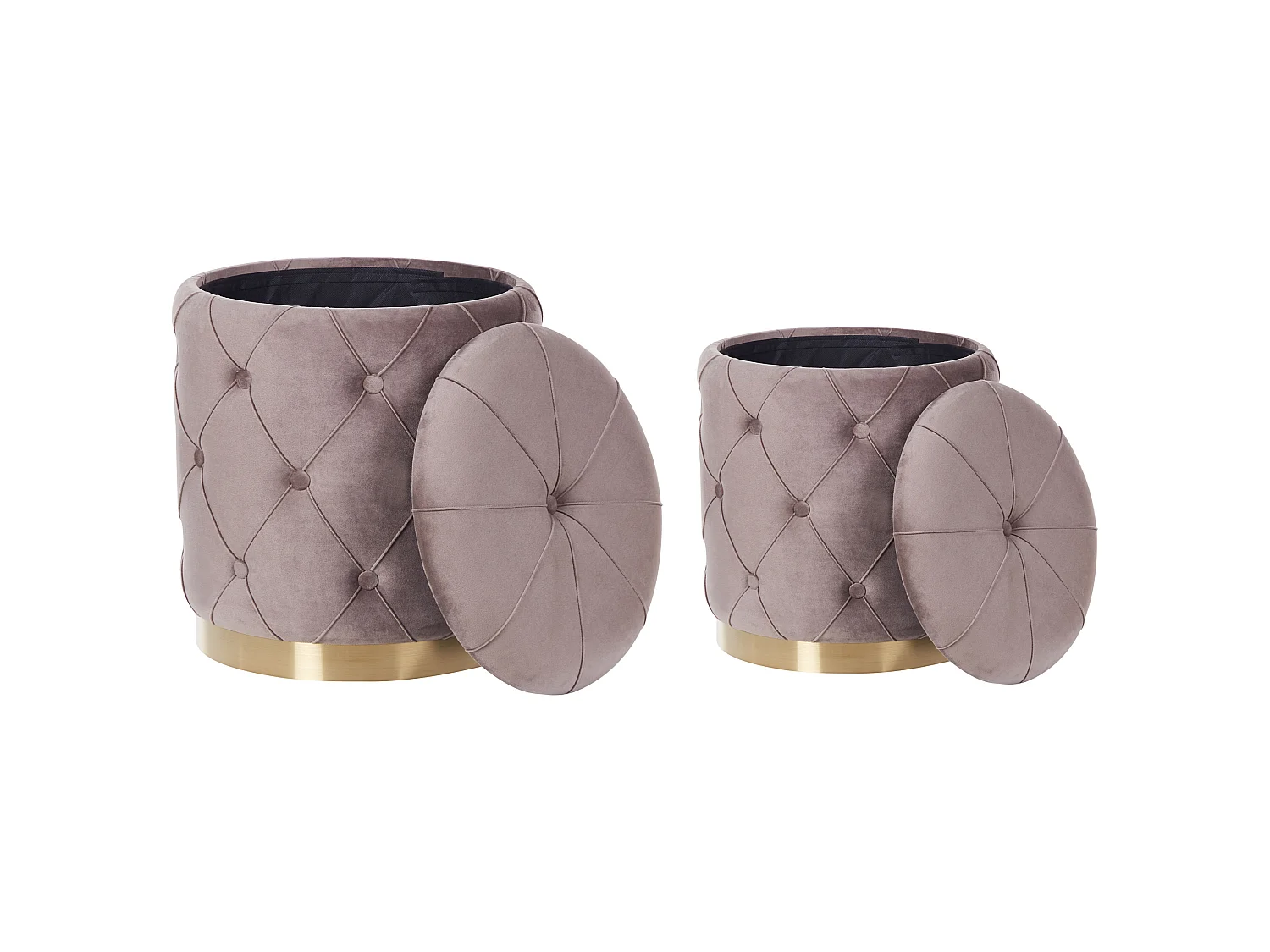 Lot de 2 poufs avec rangement PUEBLO Velours Taupe 40/33 cm 40/33 cm 44/36 cm