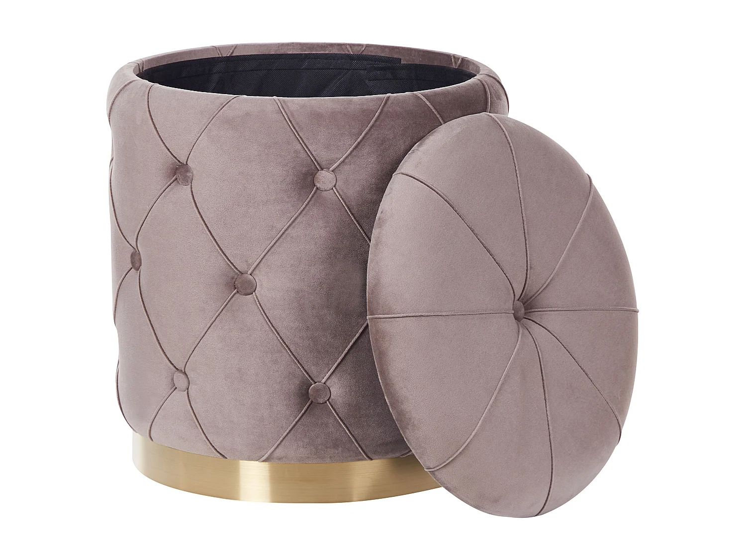 Lot de 2 poufs avec rangement PUEBLO Velours Taupe 40/33 cm 40/33 cm 44/36 cm
