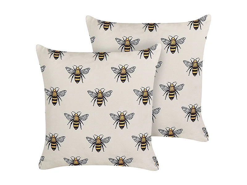 Gartenkissen 2er Set beige quadratisch 45x45 cm Tiermotiv Bienen modern Canneto