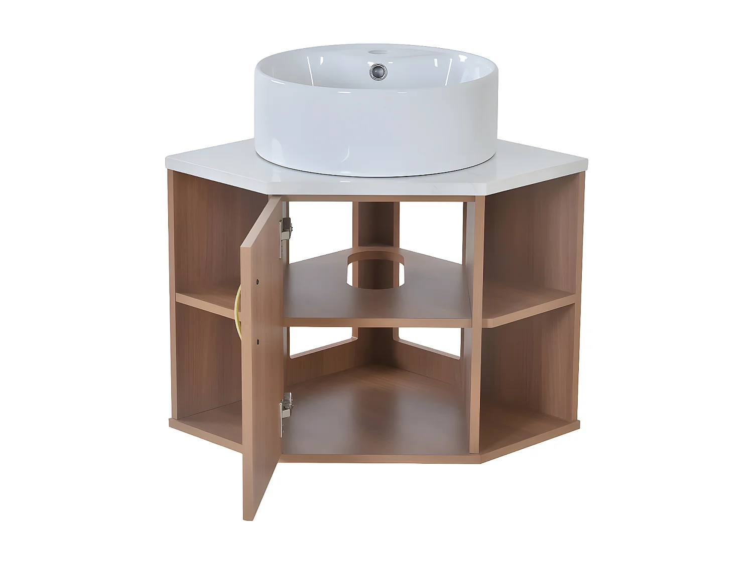 Mobile bagno sospeso con lavabo in ceramica - piani in marmo - Marrone (rubinetto non incluso)