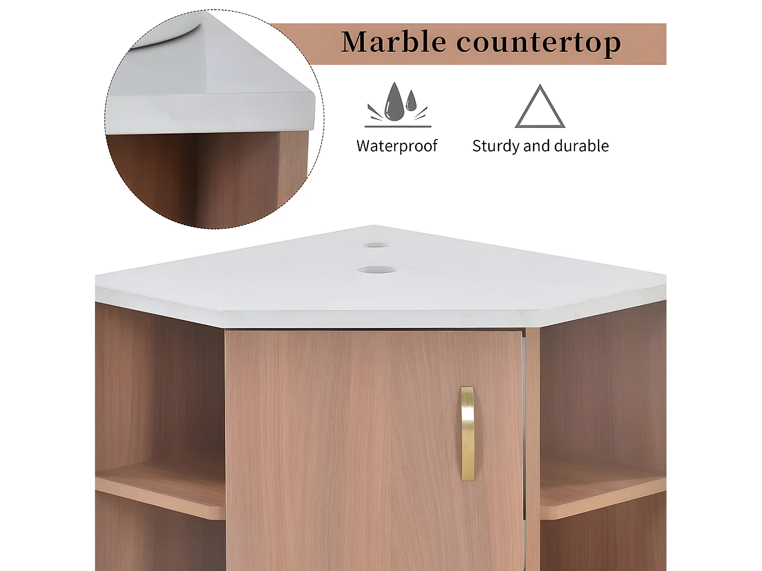 Mobile bagno sospeso con lavabo in ceramica - piani in marmo - Marrone (rubinetto non incluso)