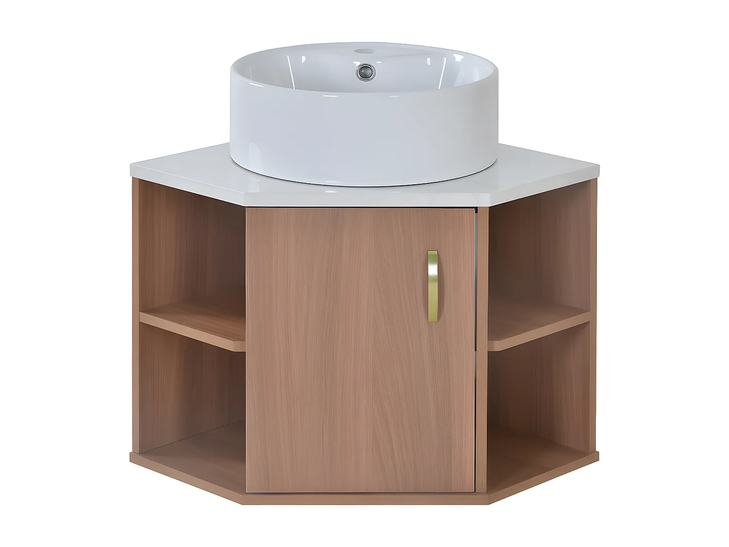 Mobile bagno sospeso con lavabo in ceramica - piani in marmo - Marrone (rubinetto non incluso)