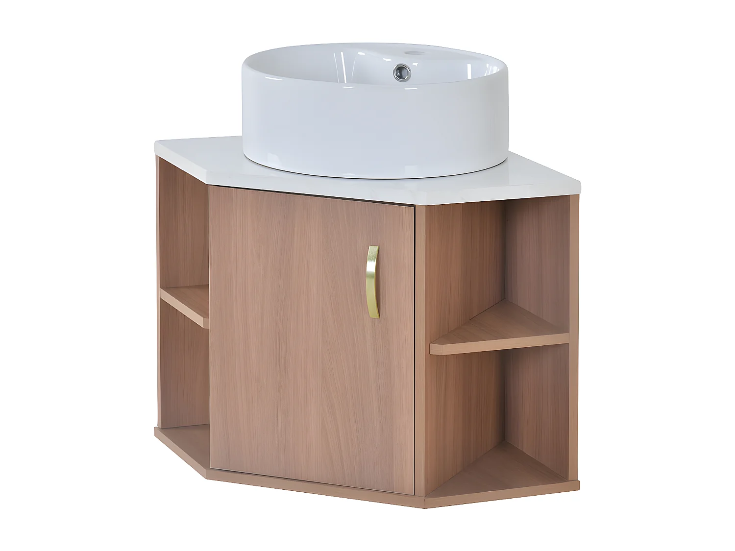Mobile bagno sospeso con lavabo in ceramica - piani in marmo - Marrone (rubinetto non incluso)
