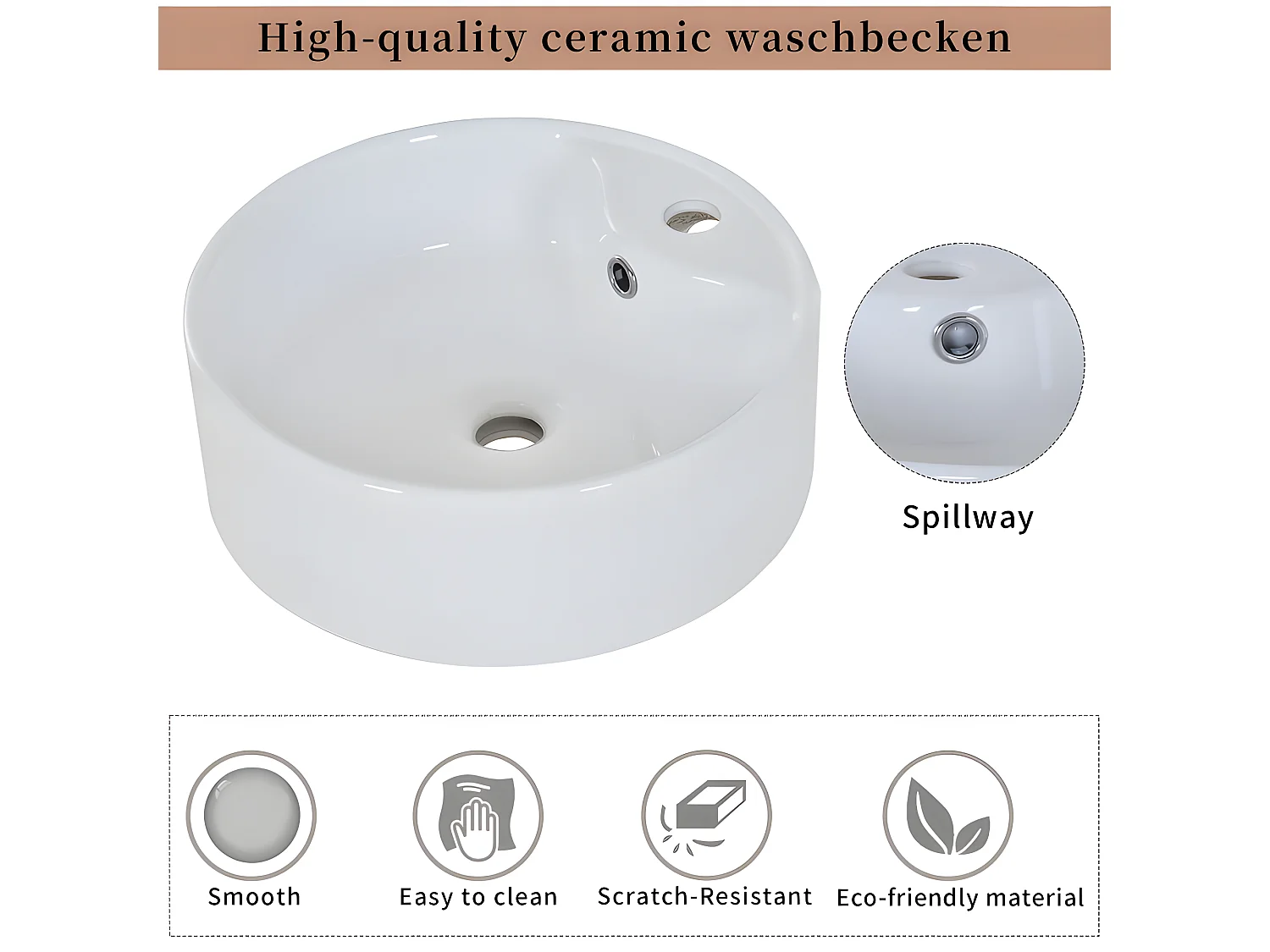 Mobile bagno sospeso con lavabo in ceramica - piani in marmo - Marrone (rubinetto non incluso)