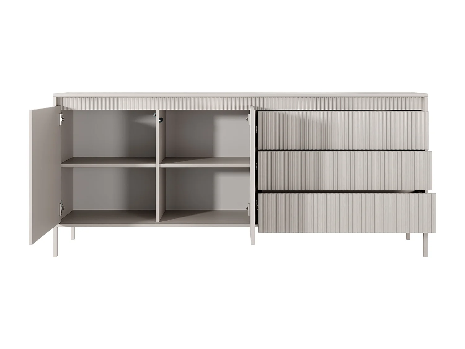 Commode à deux portes - 187 cm - avec trois tiroirs et façade fraisée - beige - FALSETTO