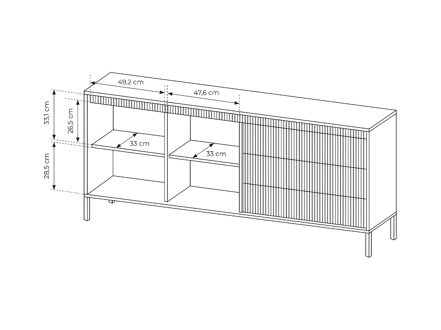 Commode à deux portes - 187 cm - avec trois tiroirs et façade fraisée - beige - FALSETTO