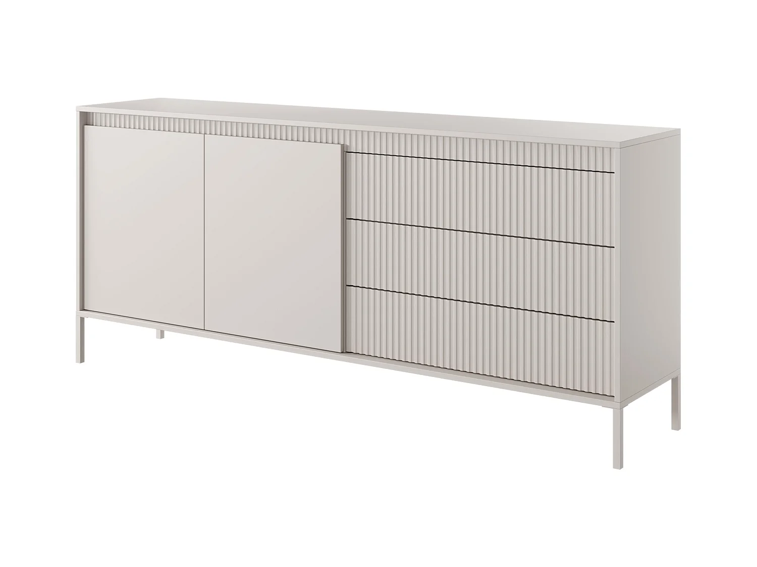 Commode à deux portes - 187 cm - avec trois tiroirs et façade fraisée - beige - FALSETTO