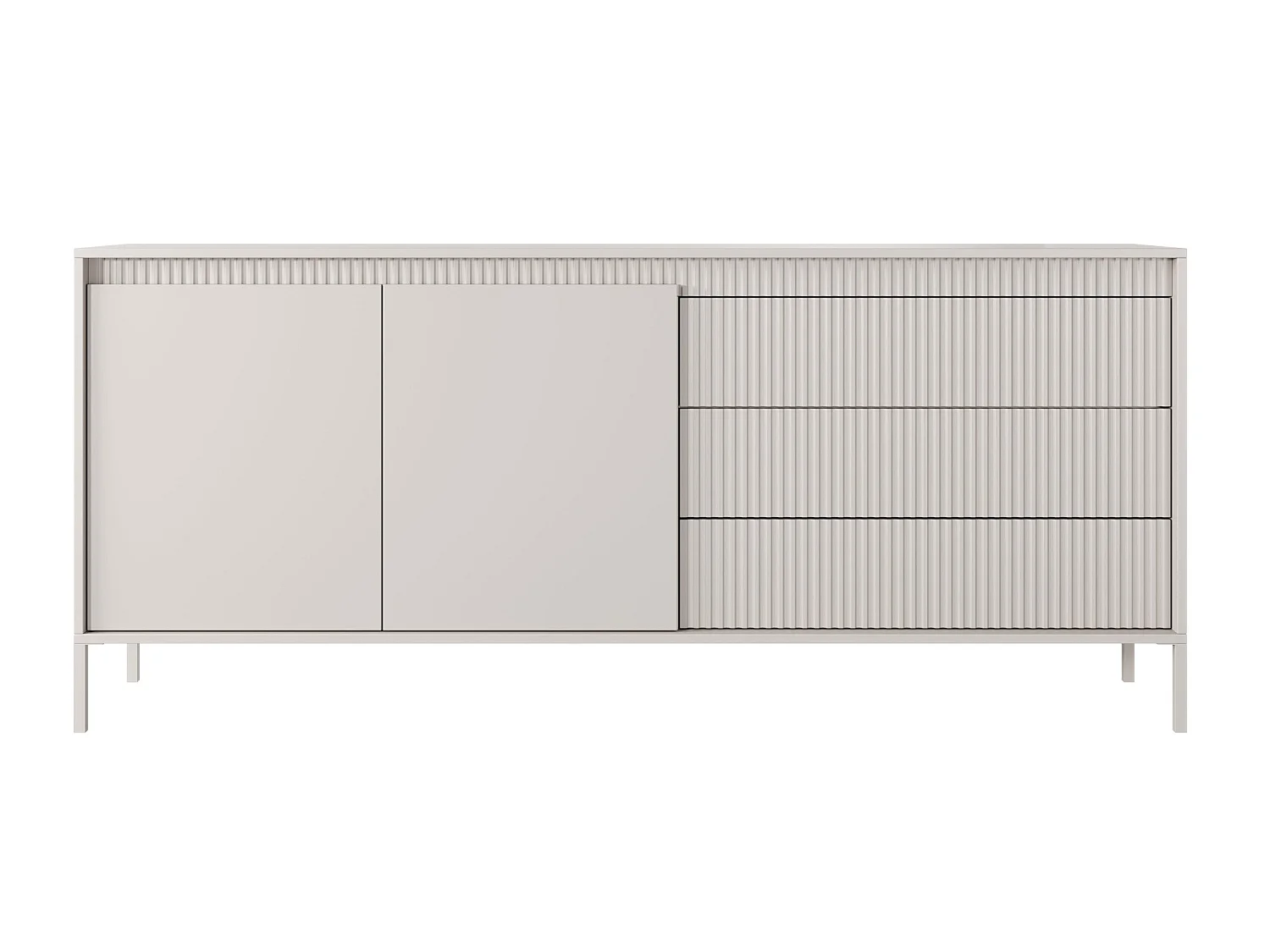 Commode à deux portes - 187 cm - avec trois tiroirs et façade fraisée - beige - FALSETTO