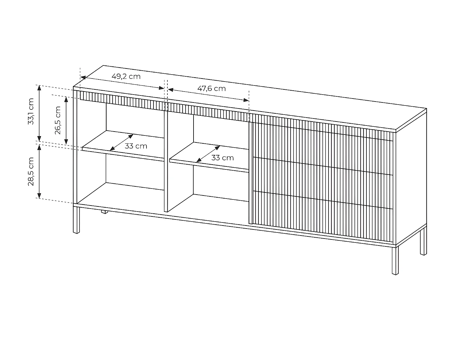 Commode à deux portes - 187 cm - avec trois tiroirs et façade fraisée - beige - FALSETTO