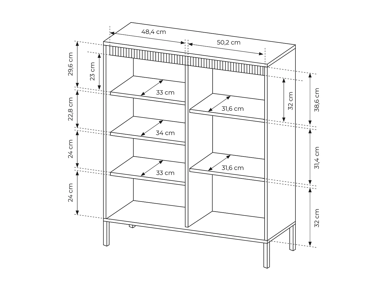 Commode haute à trois portes - 104 cm - avec façade fraisée - beige - FALSETTO