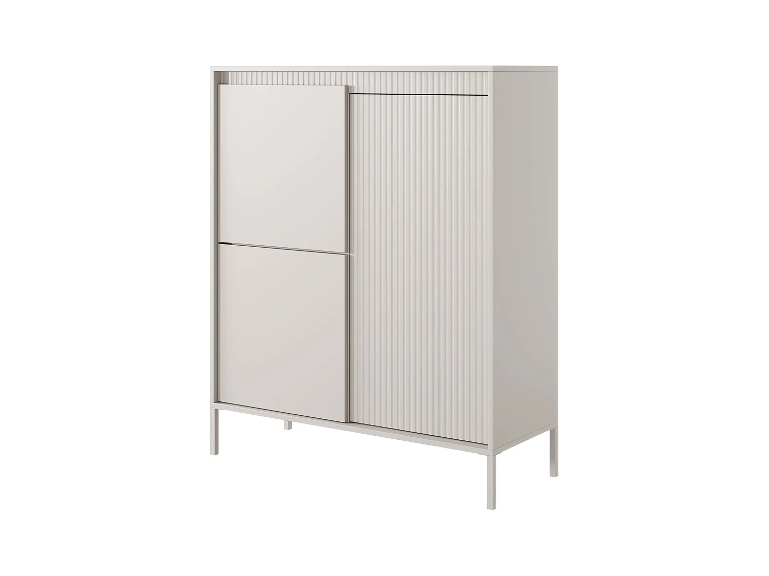 Commode haute à trois portes - 104 cm - avec façade fraisée - beige - FALSETTO