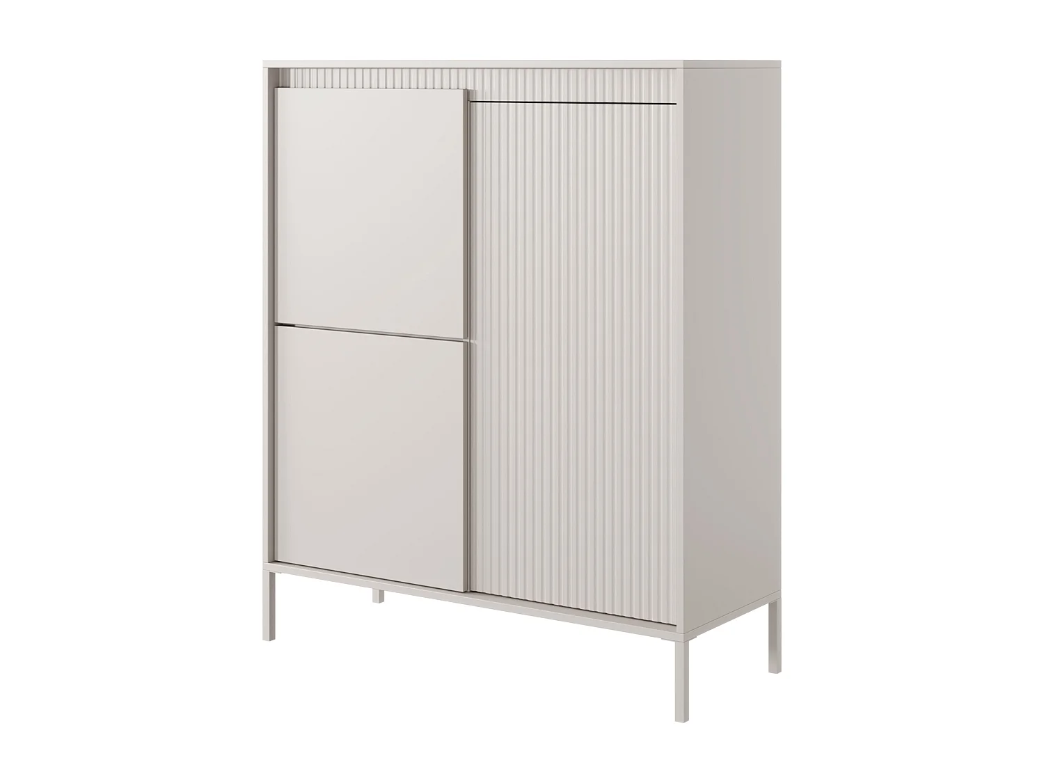 Commode haute à trois portes - 104 cm - avec façade fraisée - beige - FALSETTO