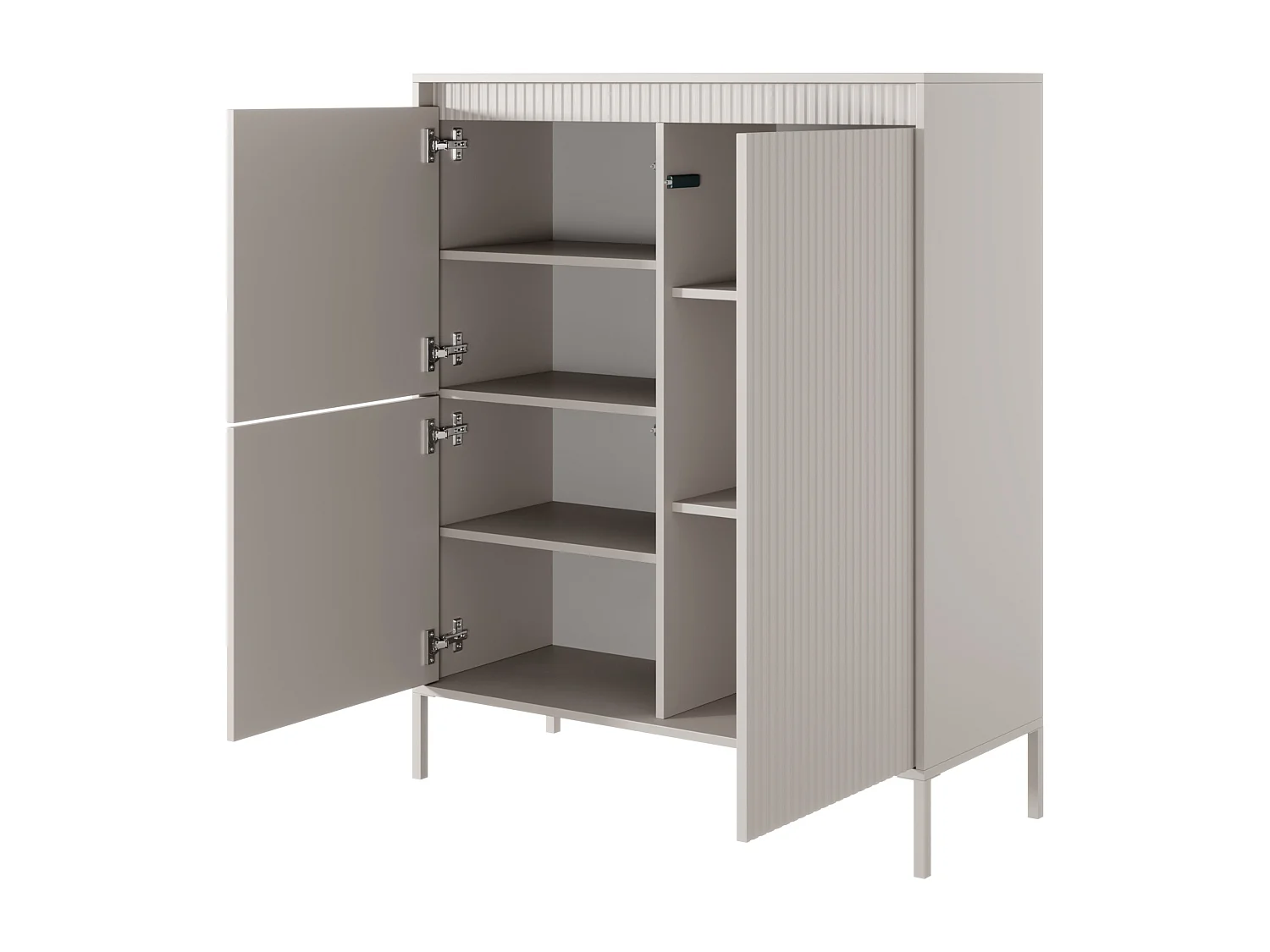 Commode haute à trois portes - 104 cm - avec façade fraisée - beige - FALSETTO