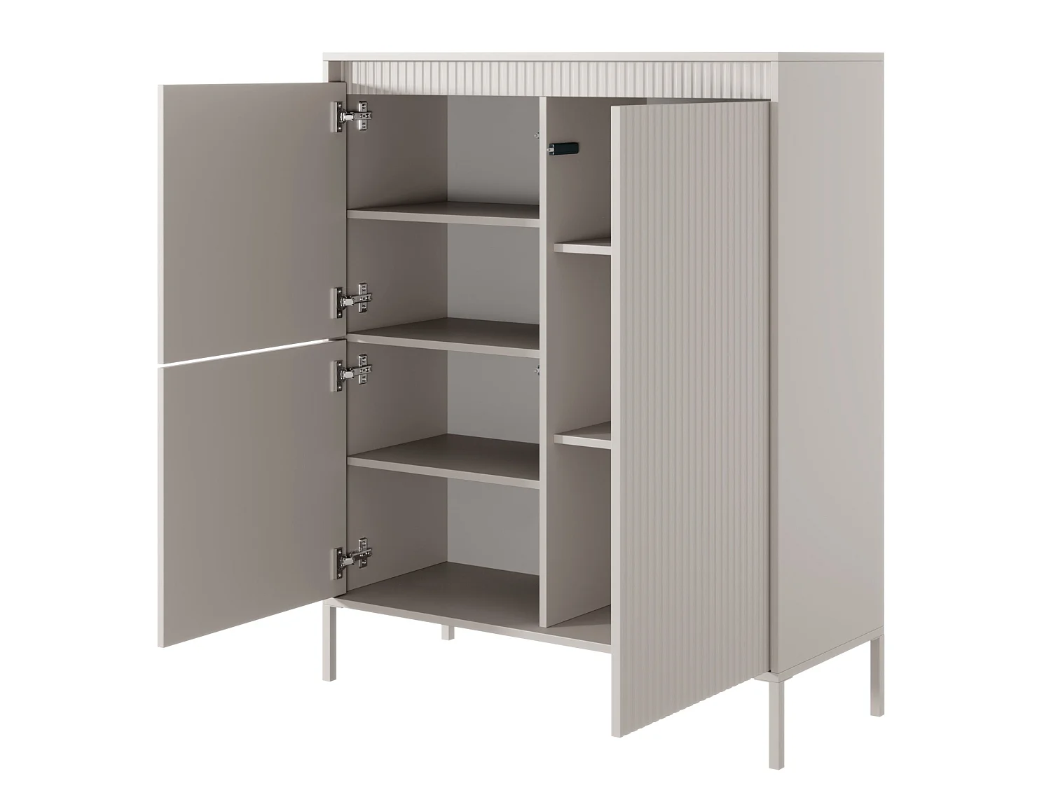 Commode haute à trois portes - 104 cm - avec façade fraisée - beige - FALSETTO