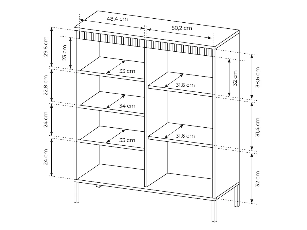Commode haute à trois portes - 104 cm - avec façade fraisée - beige - FALSETTO
