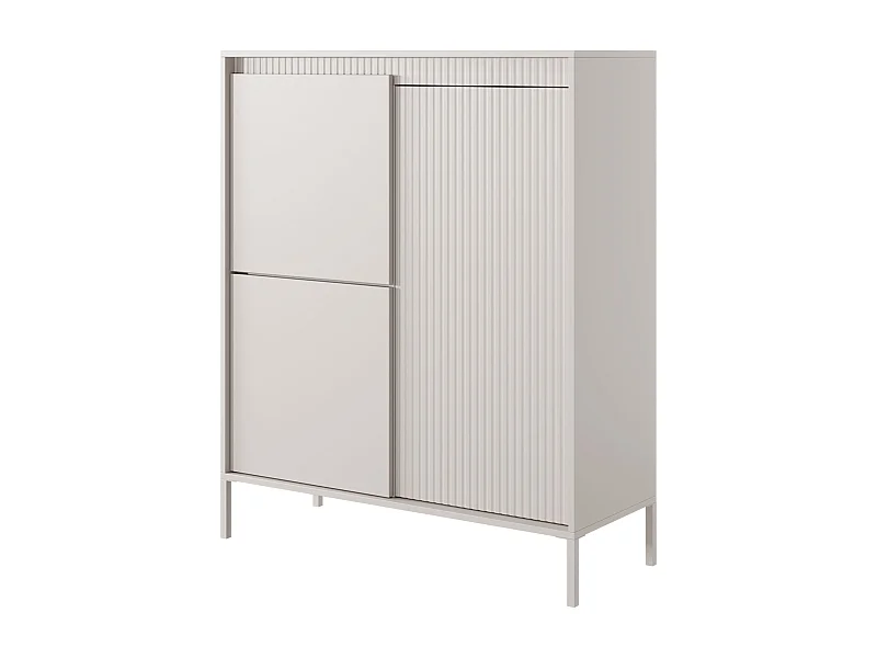 Commode haute à trois portes - 104 cm - avec façade fraisée - beige - FALSETTO