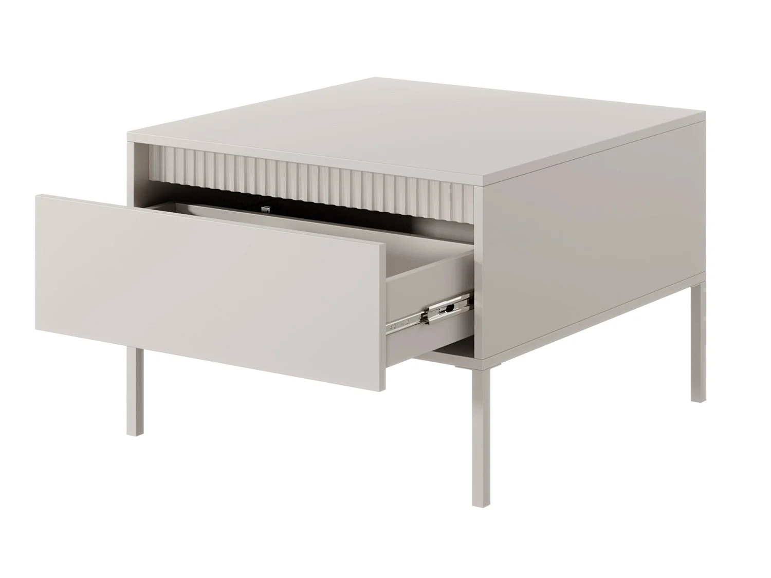 Table basse - 68x68 cm - avec tiroir et façade fraisée - beige - FALSETTO