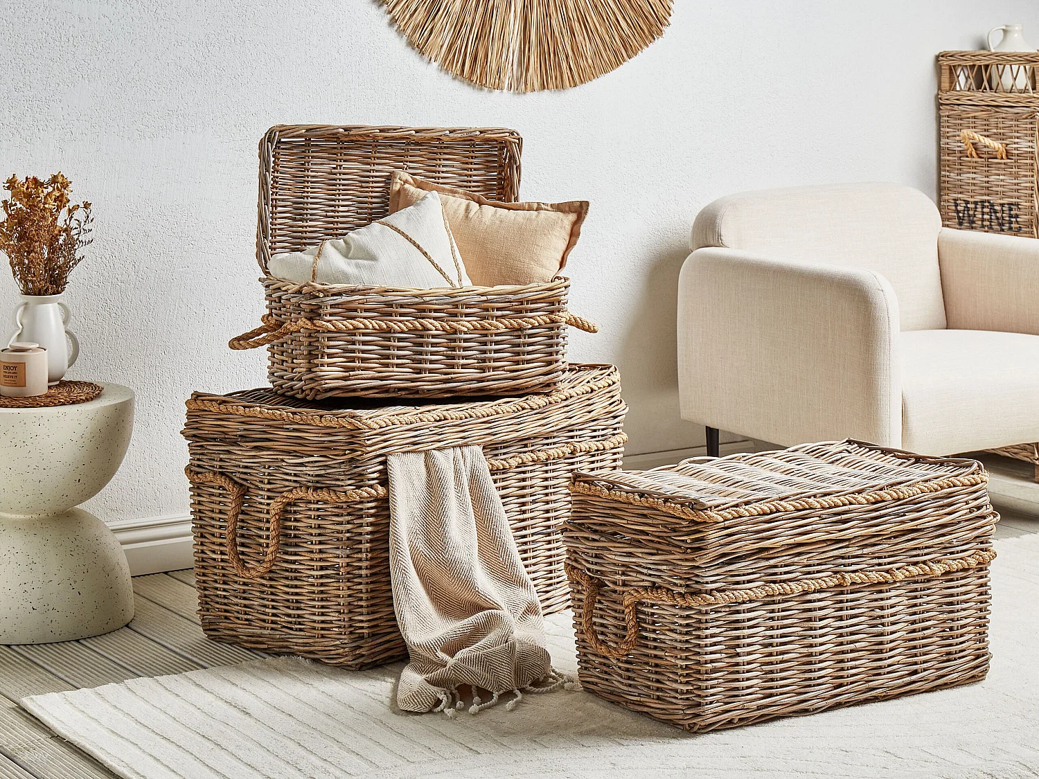 Lot de 3 paniers GERASA Rotin Naturel