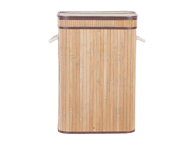 Wäschekorb Bambusholz hellbraun handgemacht rechteckig mit Deckel Sack Kalutara