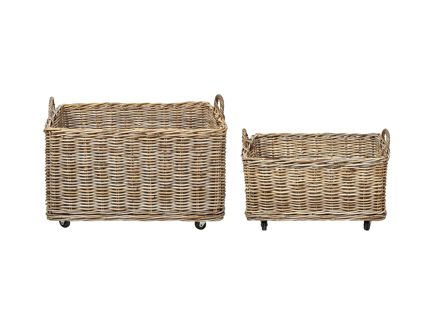Aufbewahrungskorb 2er Set KITIM mit Rädern Rattan Naturfarben
