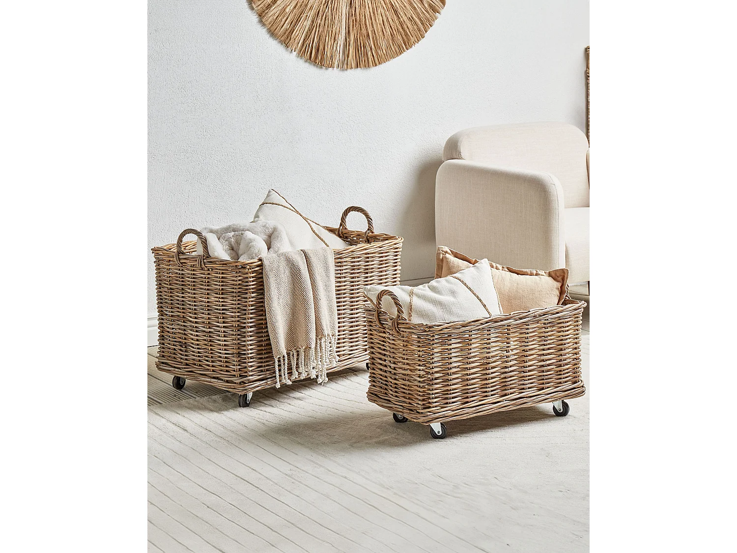 Lot de 2 paniers KITIM avec roues Rotin Naturel