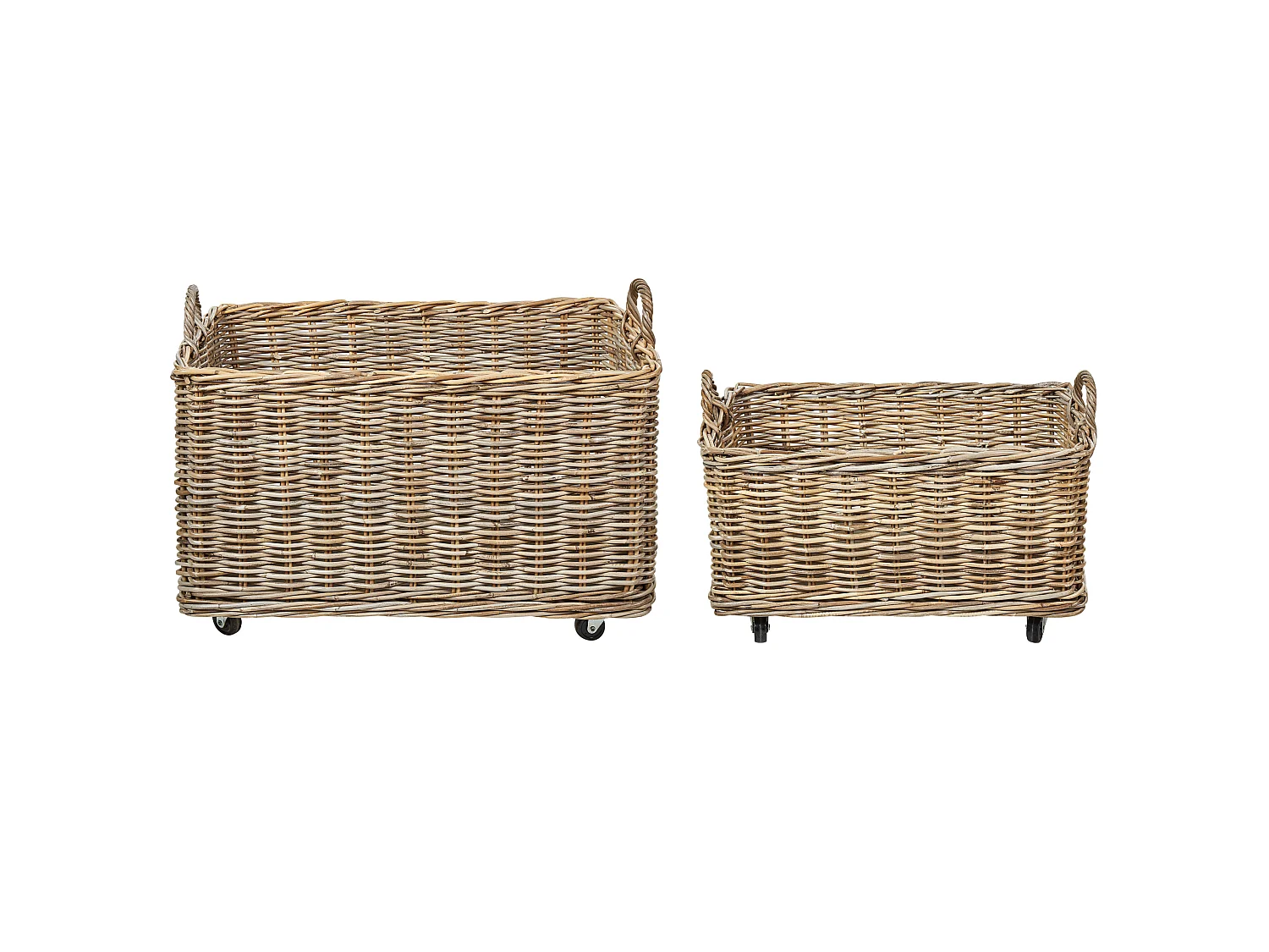 Aufbewahrungskorb 2er Set KITIM mit Rädern Rattan Naturfarben