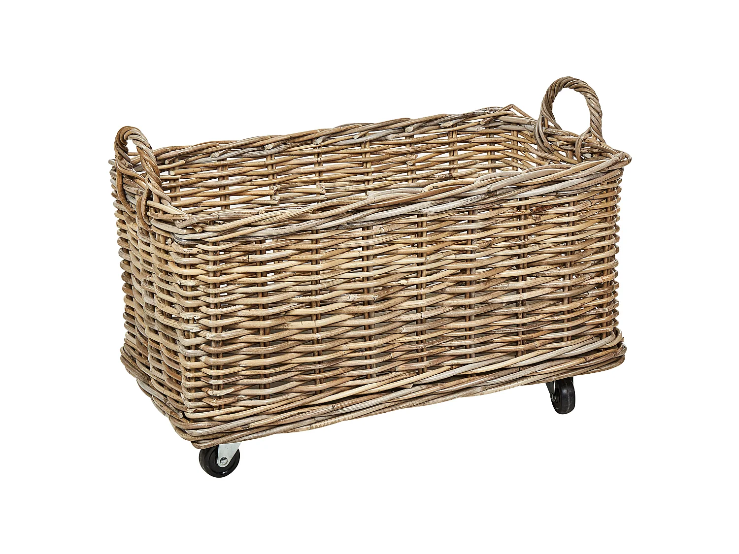 Aufbewahrungskorb 2er Set KITIM mit Rädern Rattan Naturfarben
