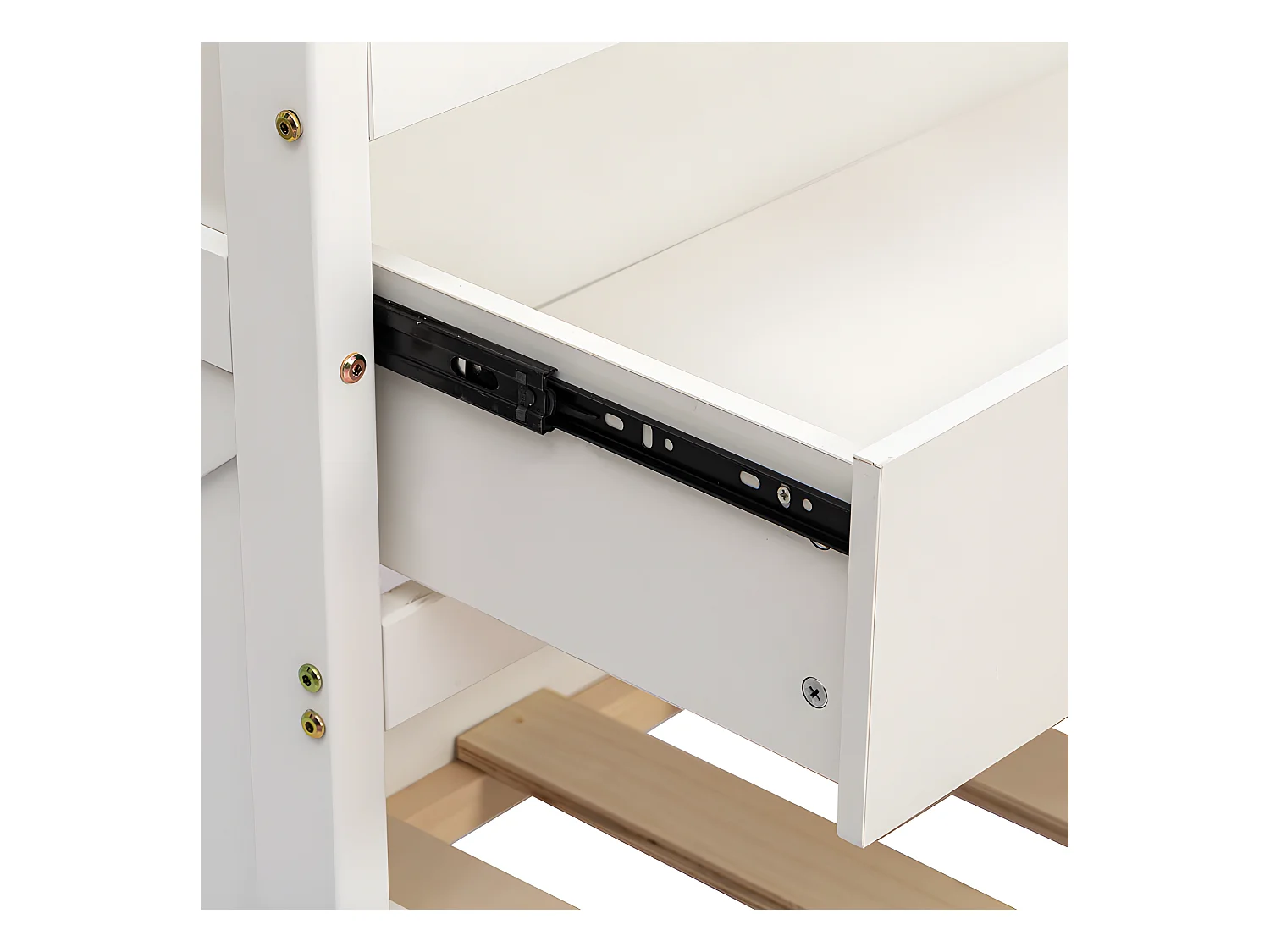 Letto estraibile in legno massello - 90x190 cm - con 2 cassetti e porta di ricarica USB sul ripiano - Bianco