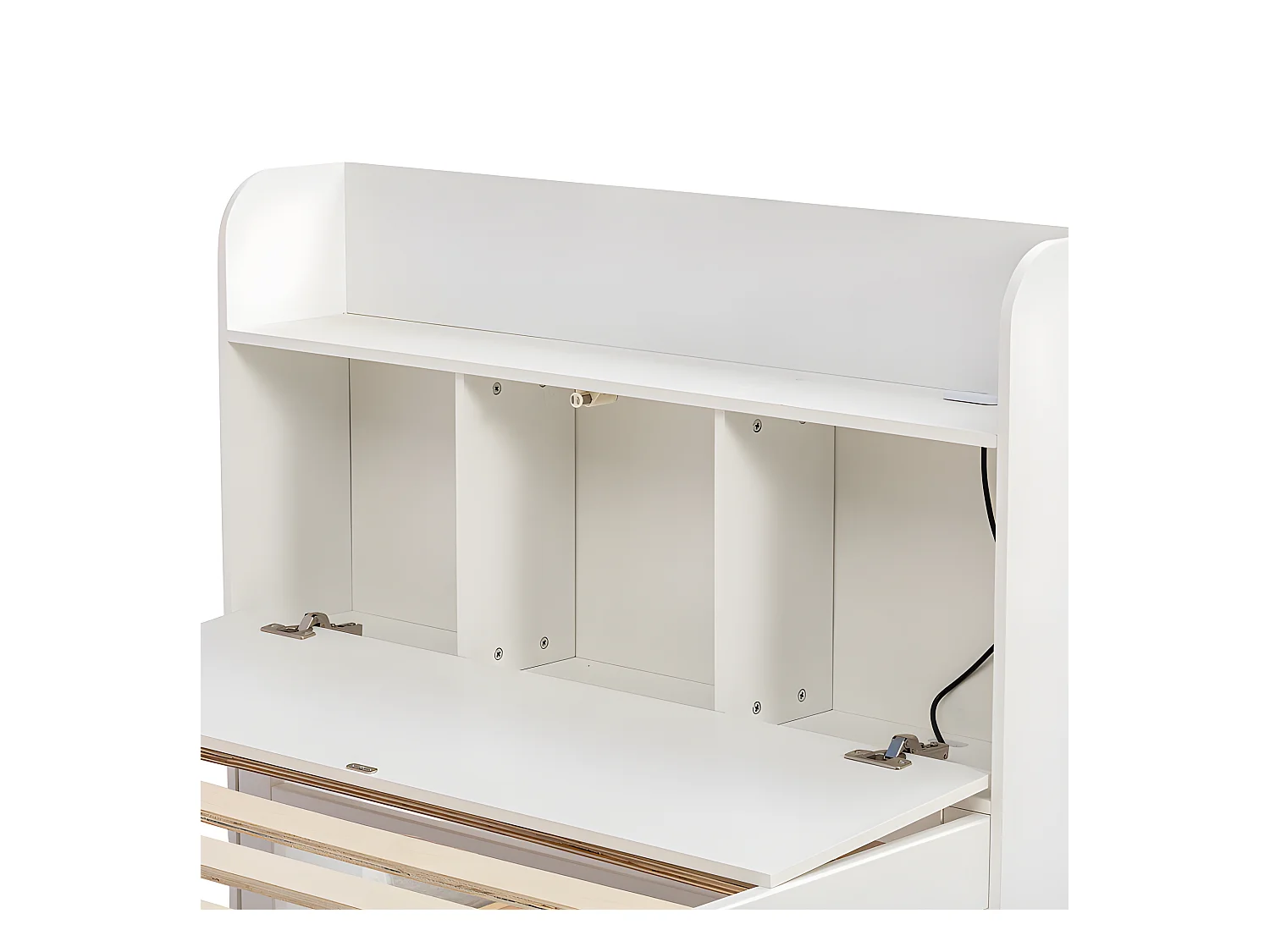 Cama nido de madera maciza - 90x190cm - con 2 cajones y puerto de carga USB en el estante - Blanco