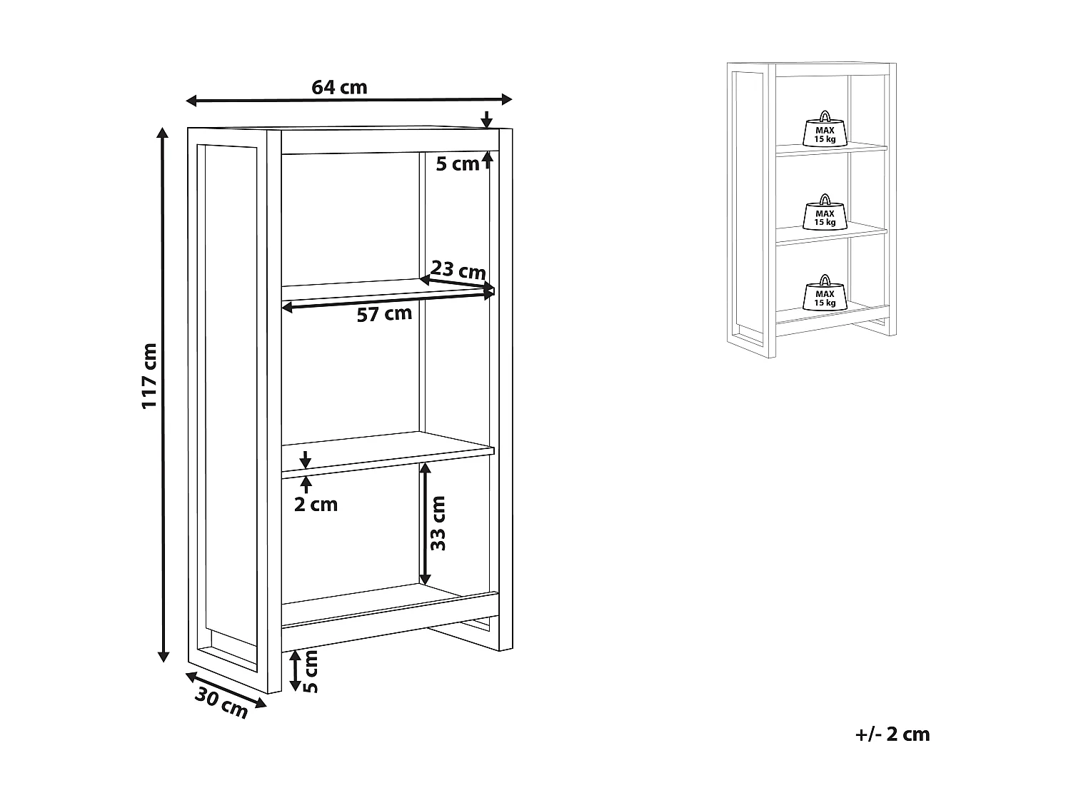 Regal heller Holzfarbton / weiß 3 Fächer für Bücher Wohnzimmer Büro Johnson