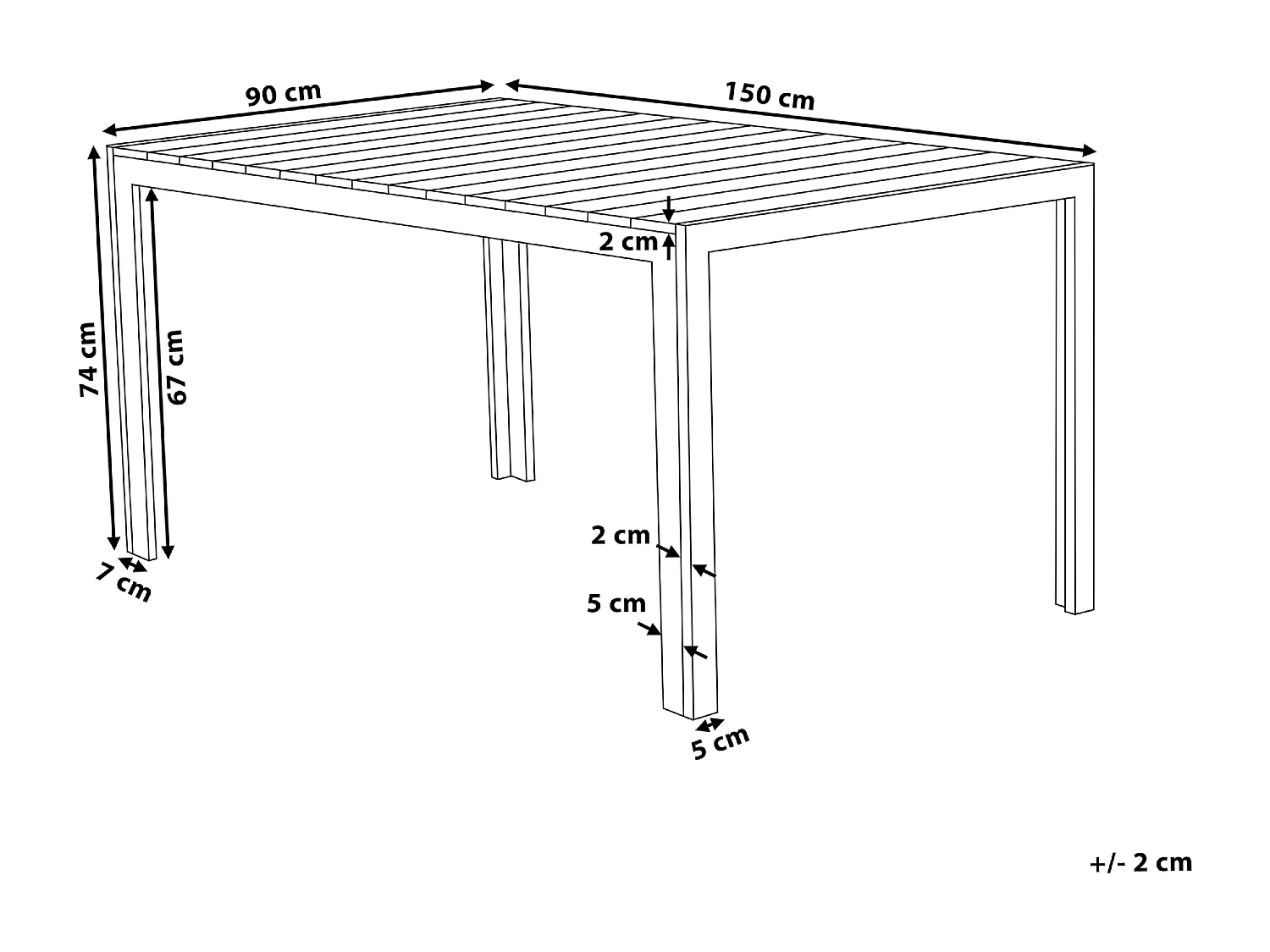 Table de salle à manger de jardin COMO 150 cm 90 cm Beige