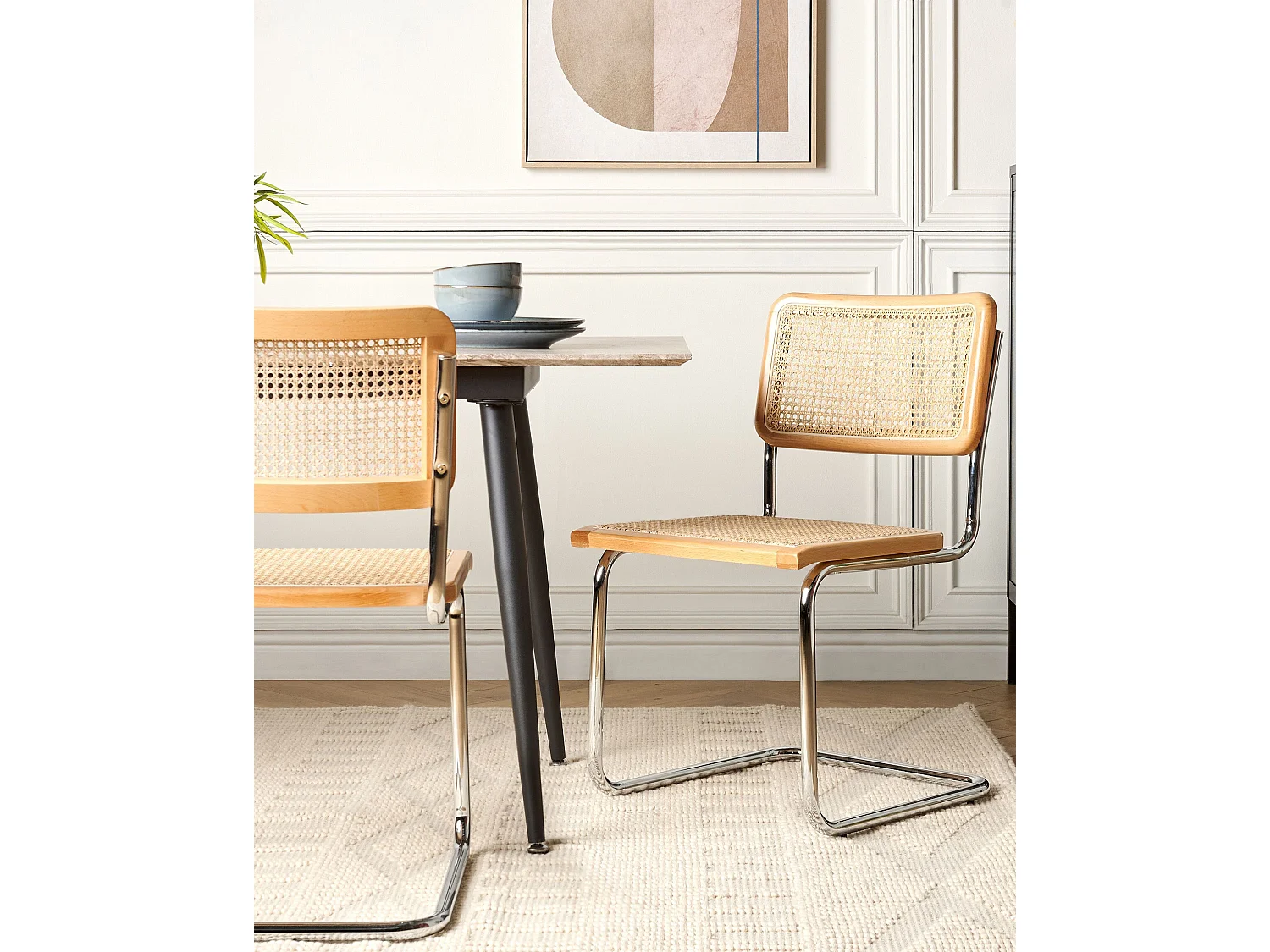 Lot de 2 chaises de salle à manger CORDOVA Rotin Bois clair
