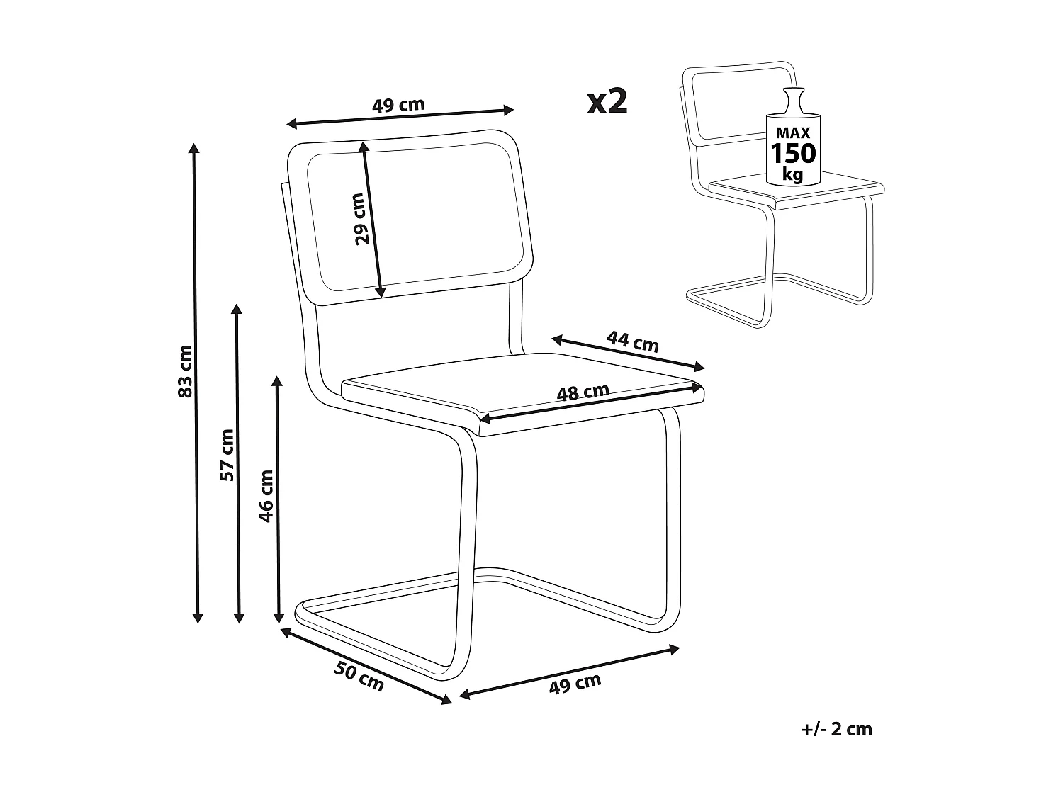 Lot de 2 chaises de salle à manger CORDOVA Rotin Marron clair