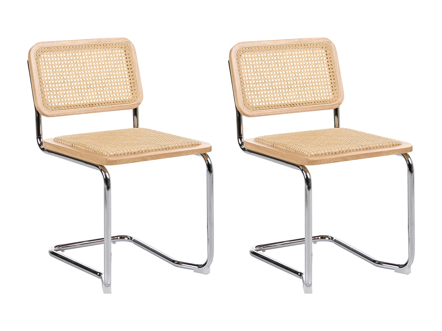 Esszimmerstuhl 2er Set CORDOVA Rattan Heller Holzfarbton