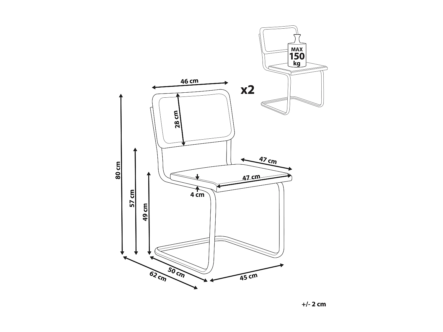 Esszimmerstuhl 2er Set CORDOVA Rattan Heller Holzfarbton