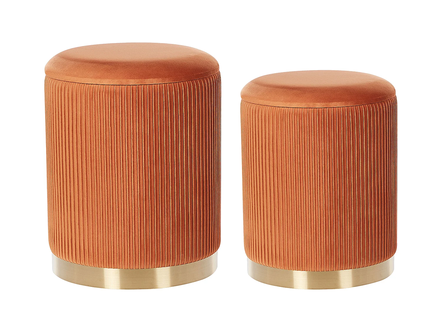 Conjunto de 2 tamboretes com arrumação MIRAMAR Veludo Laranja 35/31 cm 35/31 cm 44/39 cm