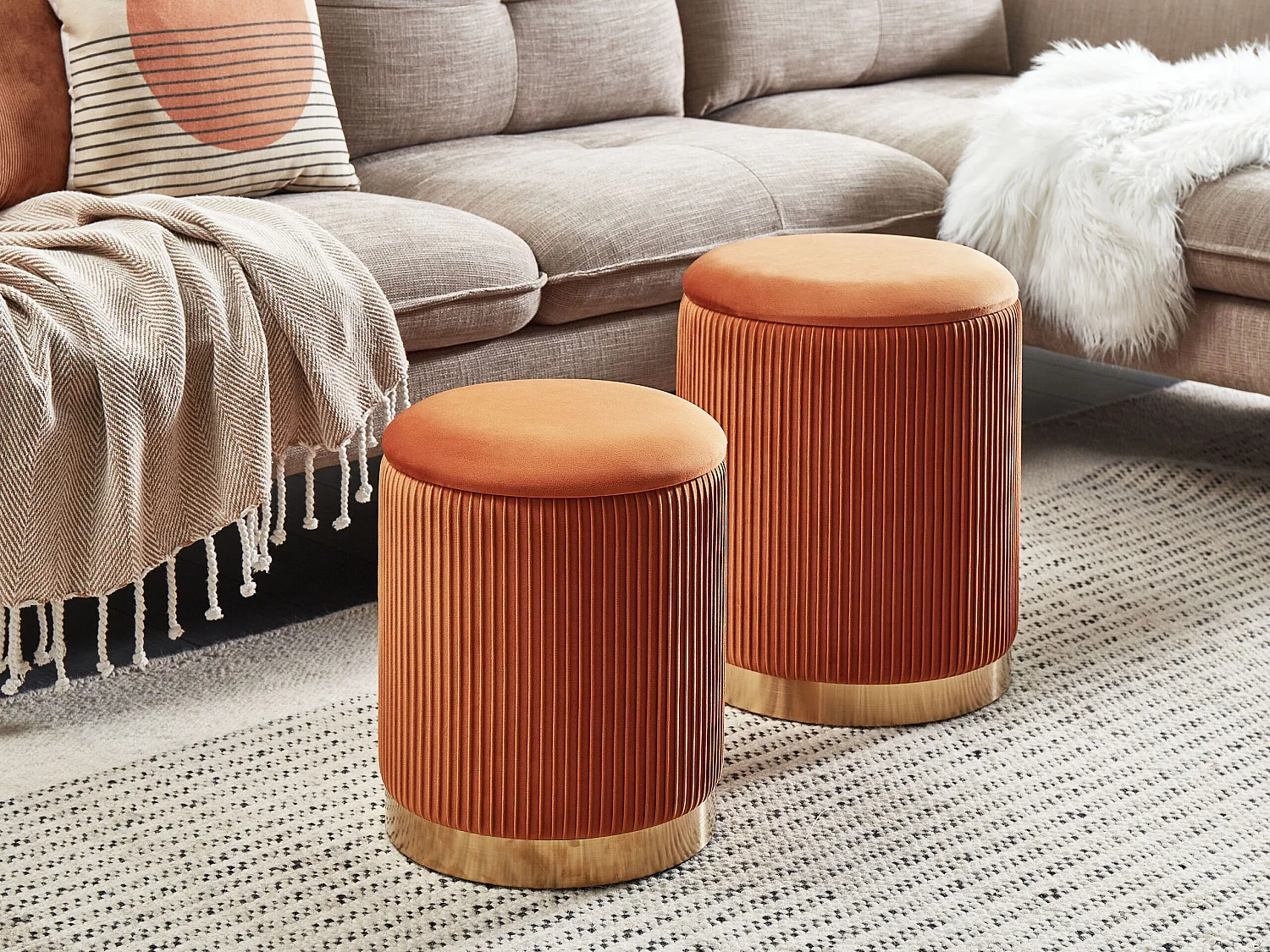 Lot de 2 poufs avec rangement MIRAMAR Velours Orange