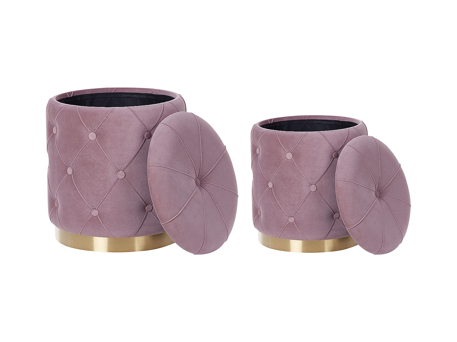 Zestaw 2 pufów ze schowkiem PUEBLO Welur Różowy 40/33 cm 40/33 cm 44/36 cm