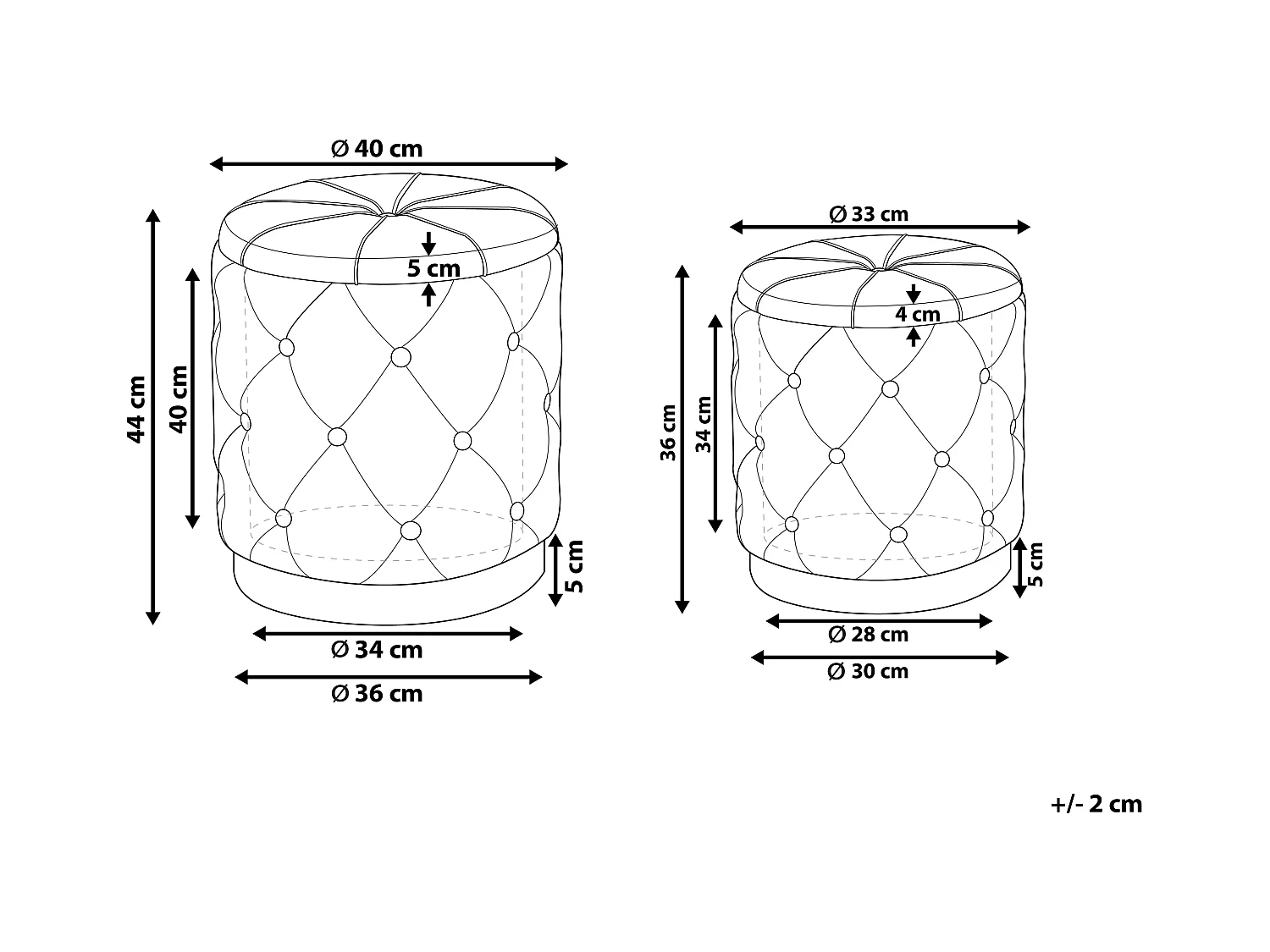 Zestaw 2 pufów ze schowkiem PUEBLO Welur Różowy 40/33 cm 40/33 cm 44/36 cm