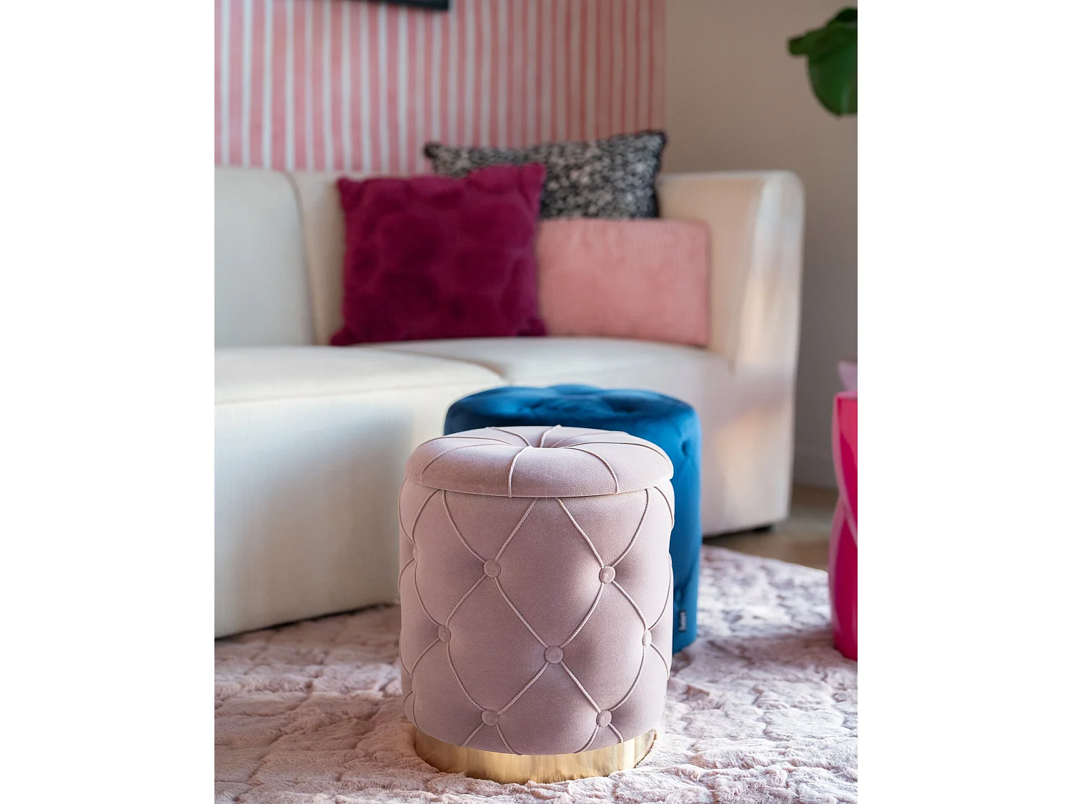 Pouf mit Stauraum 2er Set PUEBLO Samtstoff Rosa 40/33 cm 40/33 cm 44/36 cm